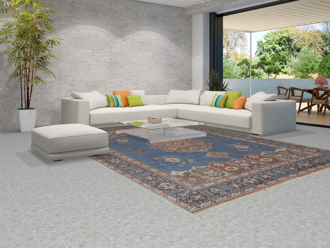 Blue Geometric Tabriz Persian Area Rug 10x13