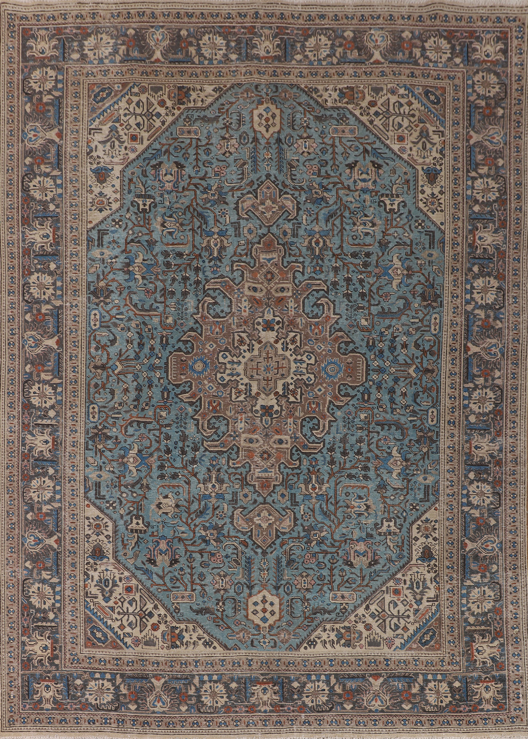 Light Blue Distressed Tabriz Persian Area Rug 10x12