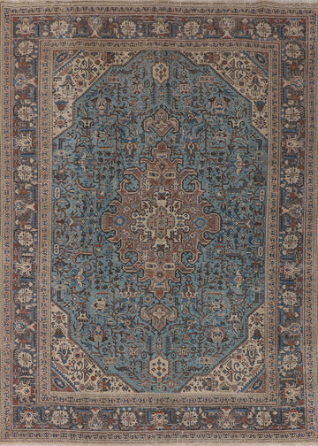 Light Blue Distressed Tabriz Persian Area Rug 10x12