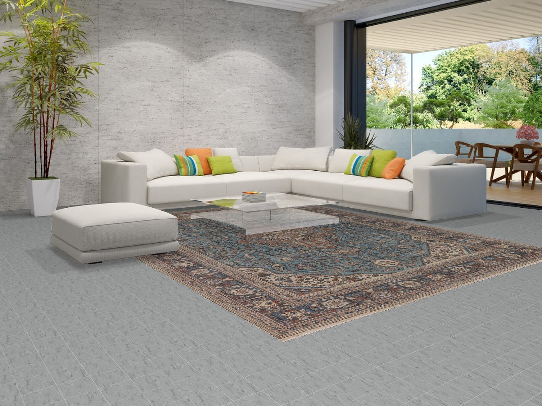 Light Blue Distressed Tabriz Persian Area Rug 10x12