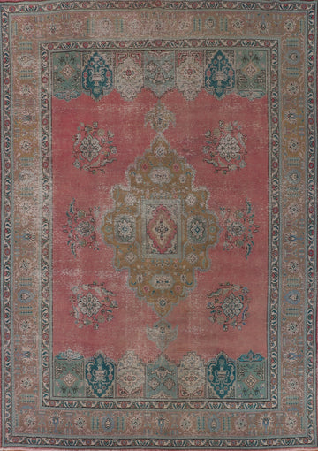 Pink Distressed Tabriz Persian Area Rug 10x13