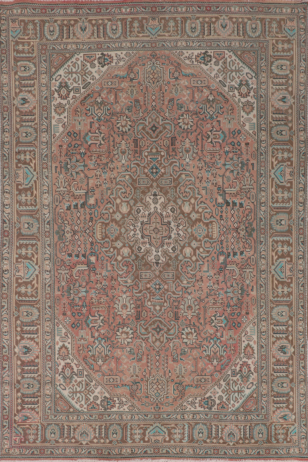 Vintage Pink Geometric Tabriz Persian Area Rug 6x9