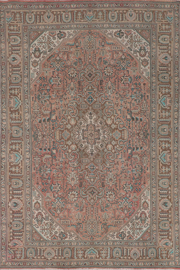 Vintage Pink Geometric Tabriz Persian Area Rug 6x9