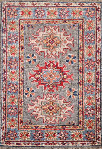 Gray Geometric Kazak Oriental Rug 2x3
