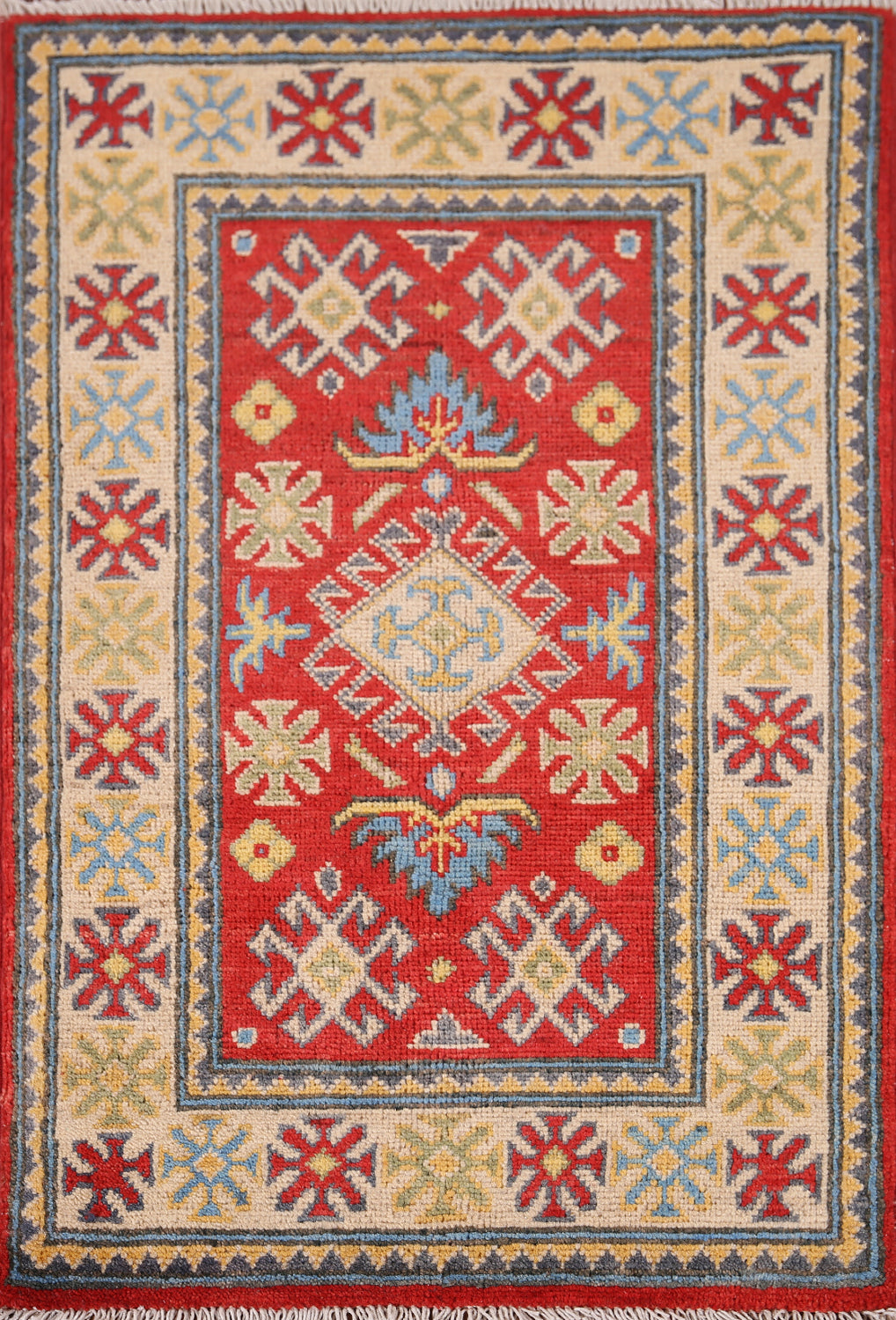 Handmade Red Kazak Oriental Foyer Rug 2x3