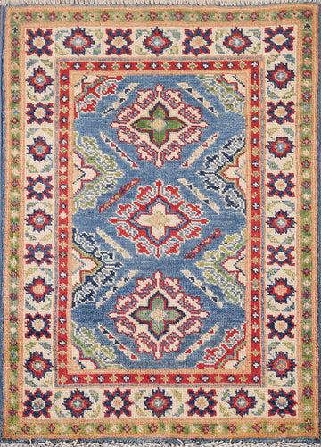 Blue Geometric Kazak Handmade Accent Rug 2x3