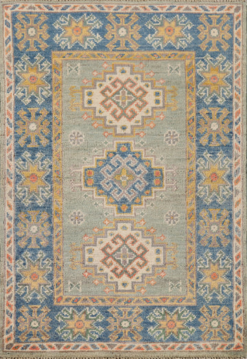 Handmade Green Wool Kazak Accent Rug 2x3
