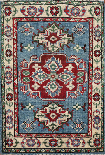 Handmade Blue Kazak Oriental Accent Rug 2x3