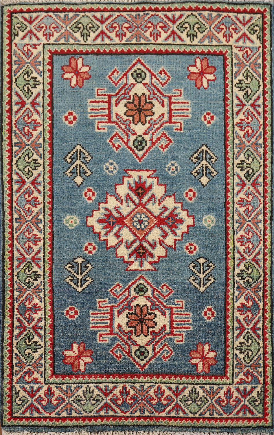 Blue Geometric Kazak Accent Rug 2x3