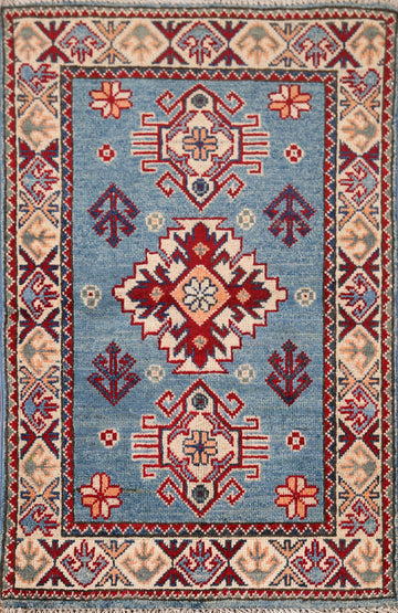 Blue Geometric Kazak Oriental Rug 2x3