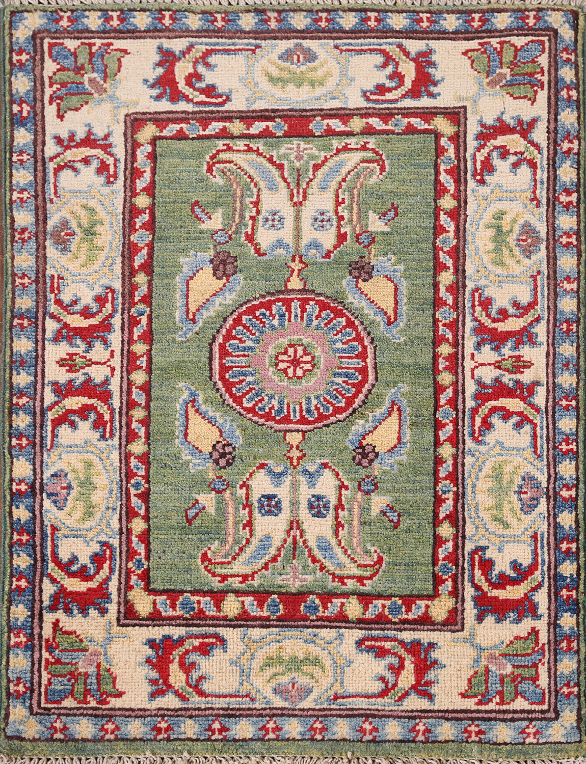 Green Geometric Kazak Foyer Rug 2x3