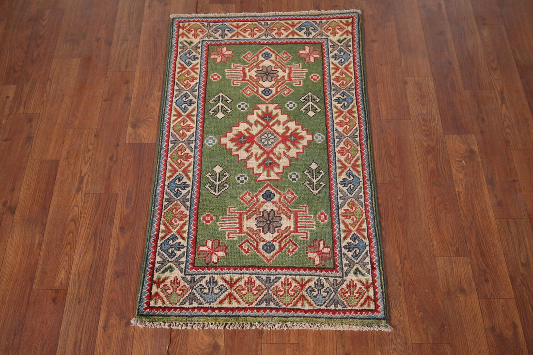 Green Geometric Kazak Oriental Accent Rug 2x3