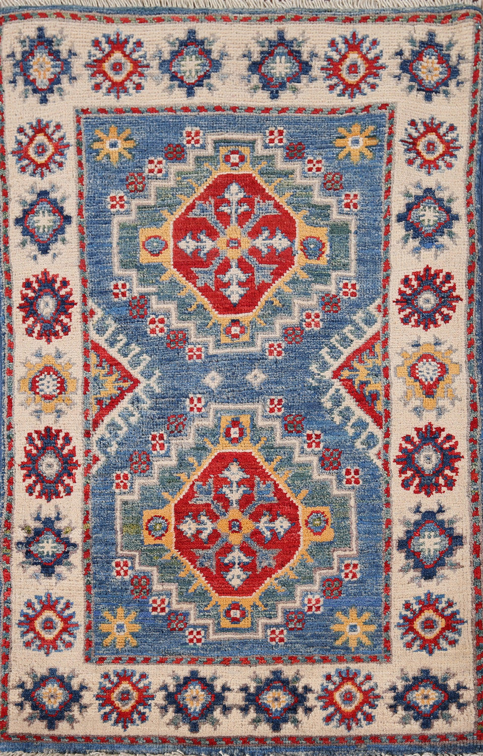 Blue Geometric Kazak Handmade Foyer Rug 2x3