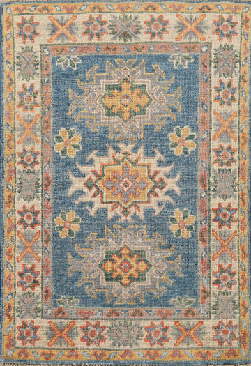 Blue Handmade Wool Kazak Oriental Rug 2x3
