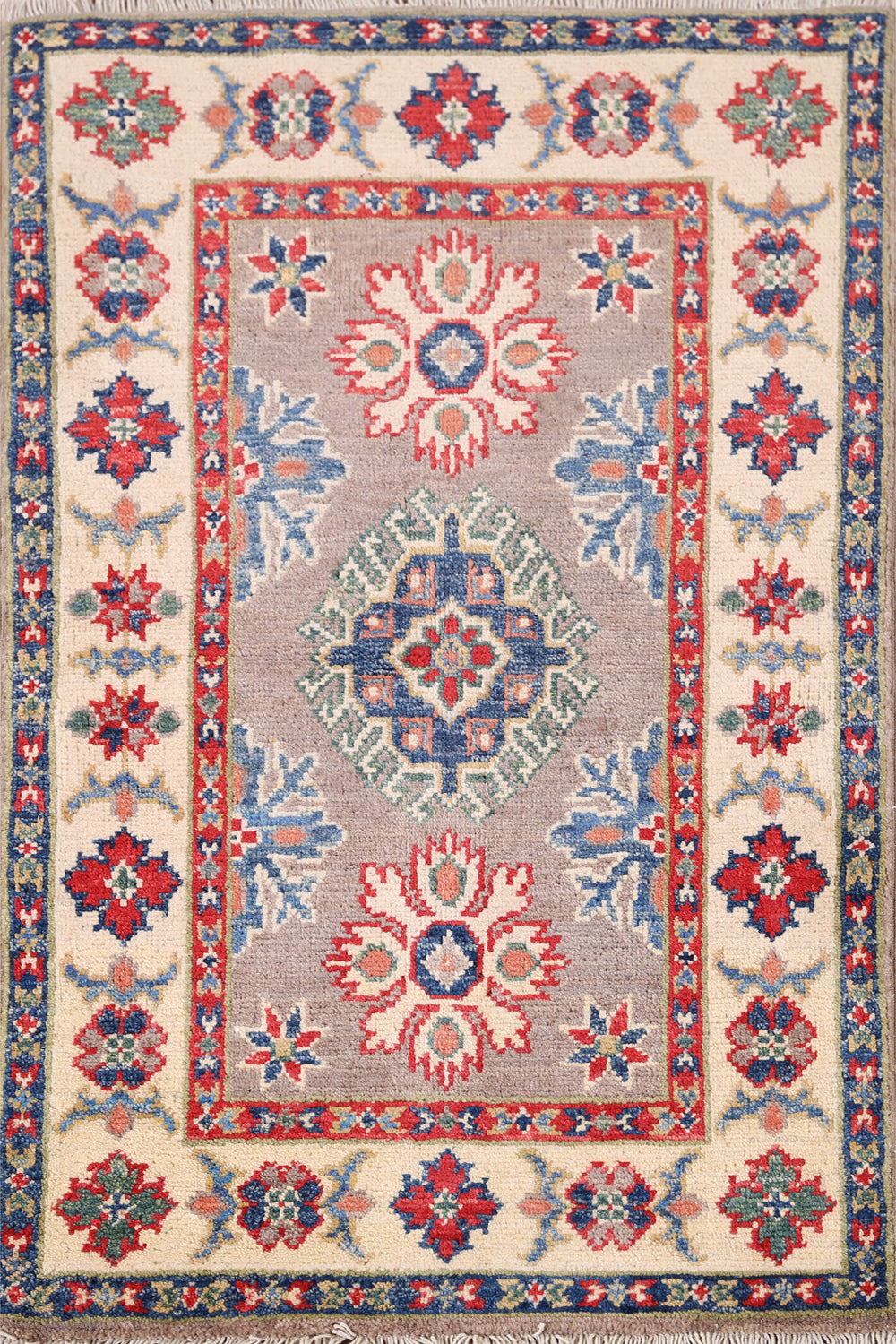 Gray Geometric Kazak Oriental Accent Rug 2x3