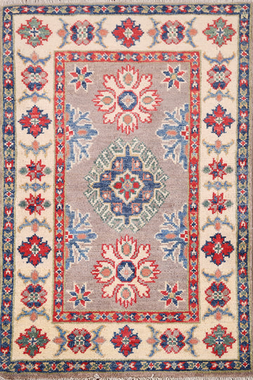 Gray Geometric Kazak Oriental Accent Rug 2x3