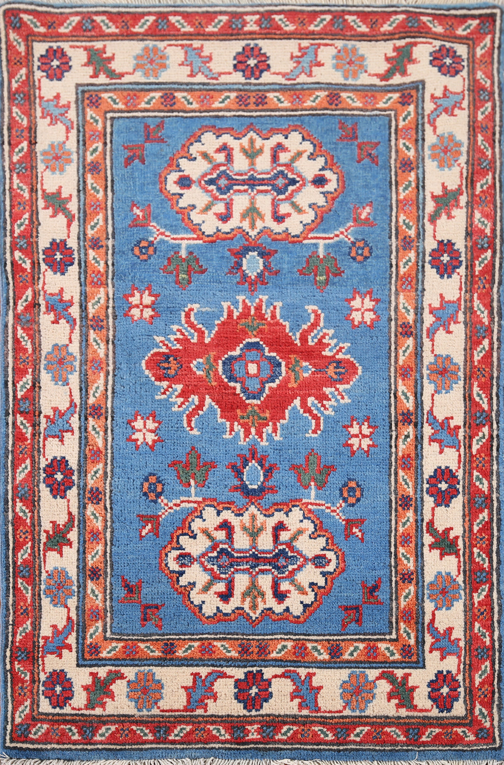 Blue Handmade Kazak Wool Foyer Rug 2x3