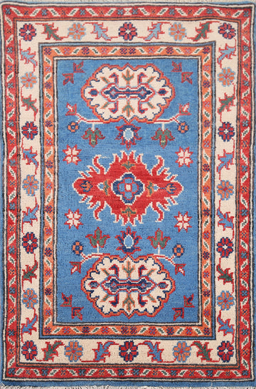 Blue Handmade Kazak Wool Foyer Rug 2x3