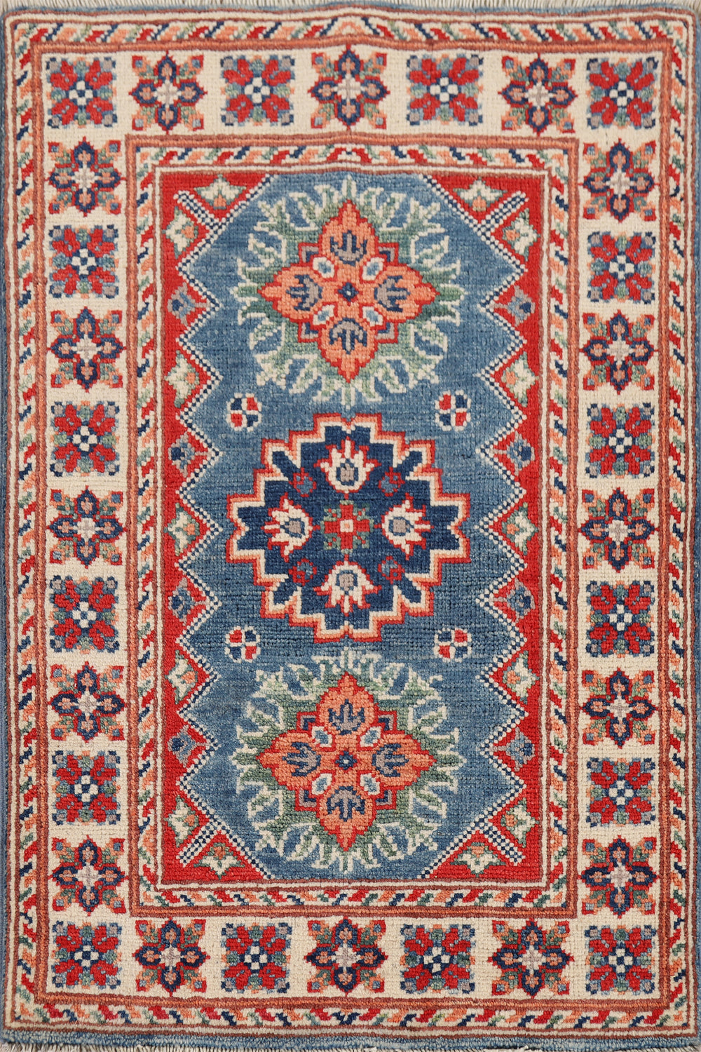 Handmade Blue Kazak Wool Foyer Rug 2x3