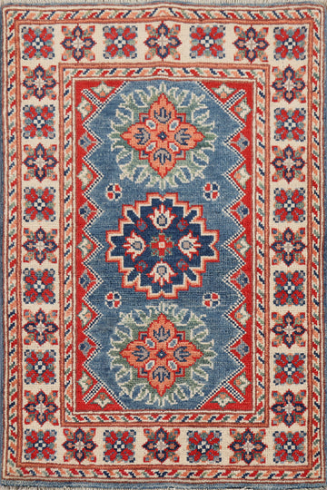 Handmade Blue Kazak Wool Foyer Rug 2x3