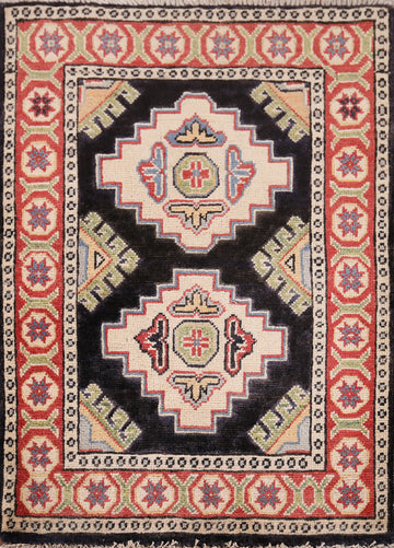 Black Geometric Kazak Oriental Foyer Rug 2x3