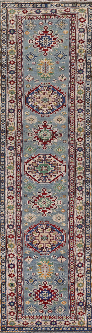 Light Blue Kazak Oriental Runner 3x13