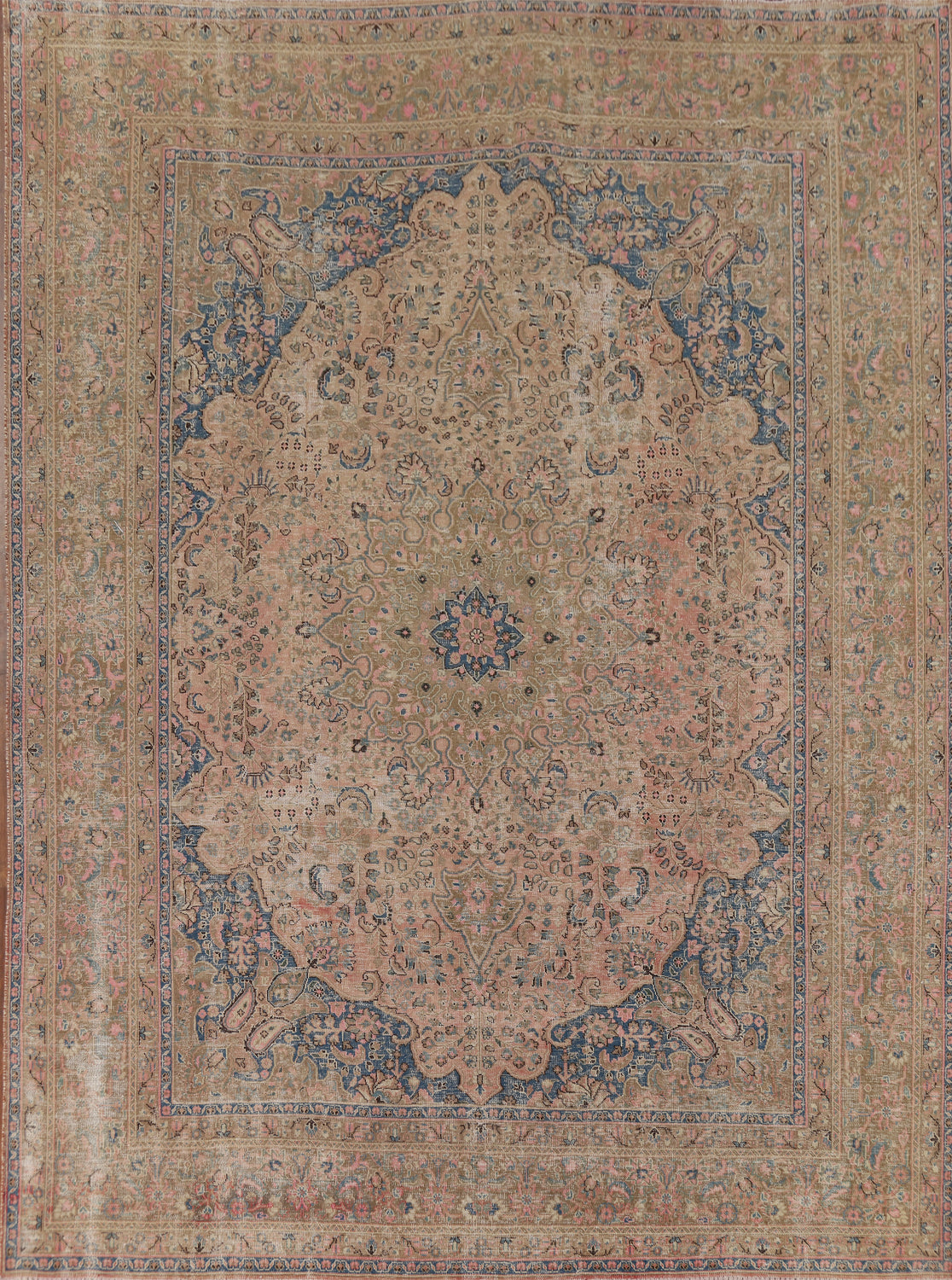 Distressed Pink Mashad Persian Area Rug 10x12