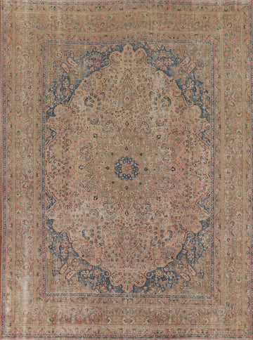 Distressed Pink Mashad Persian Area Rug 10x12