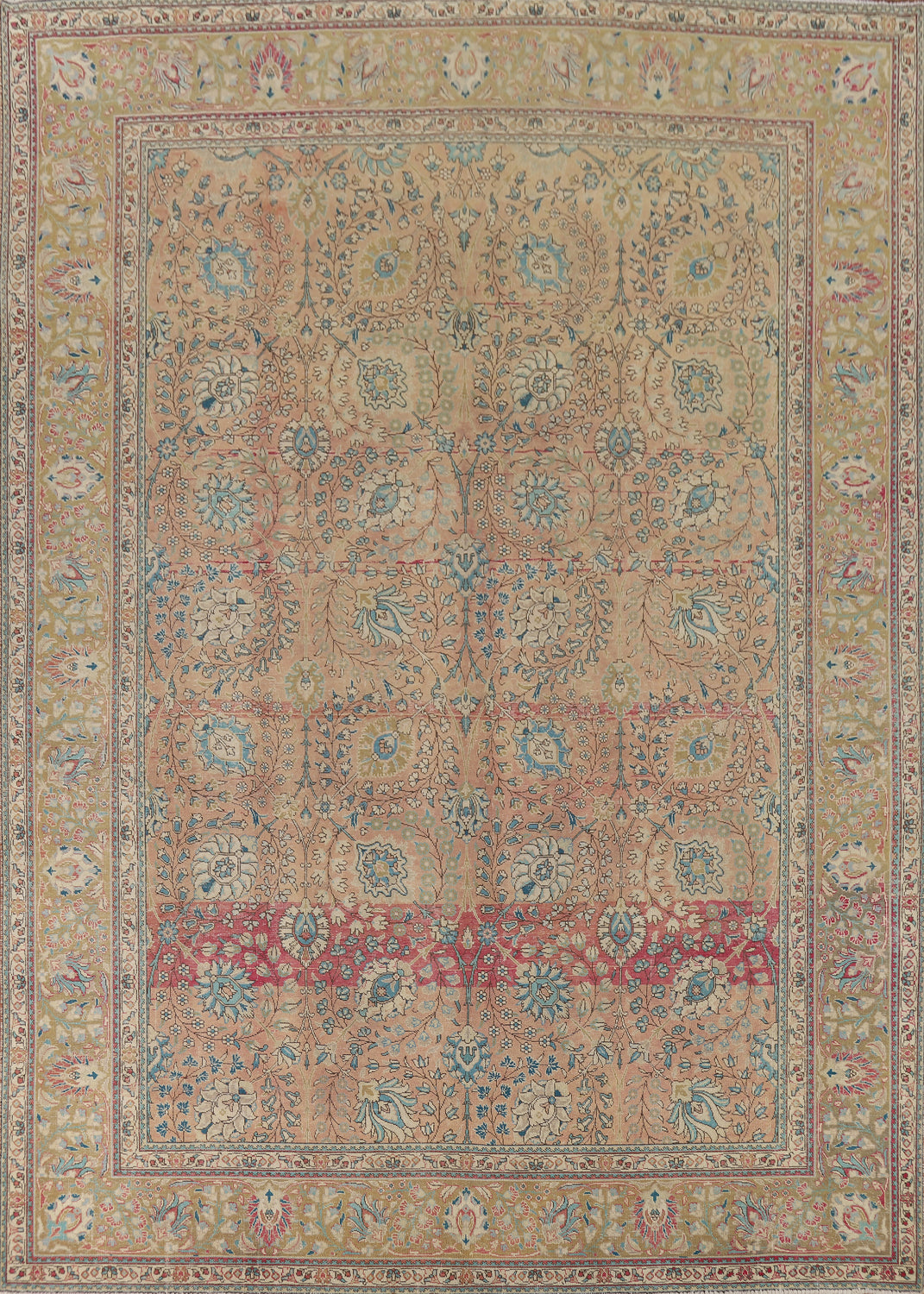 Distressed Floral Tabriz Persian Area Rug 10x13