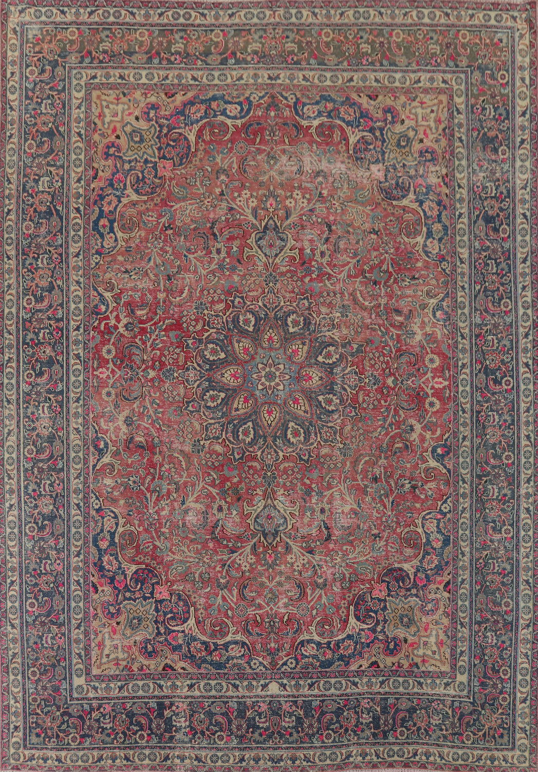 Distressed Wool Mashad Persian Area Rug 9x12