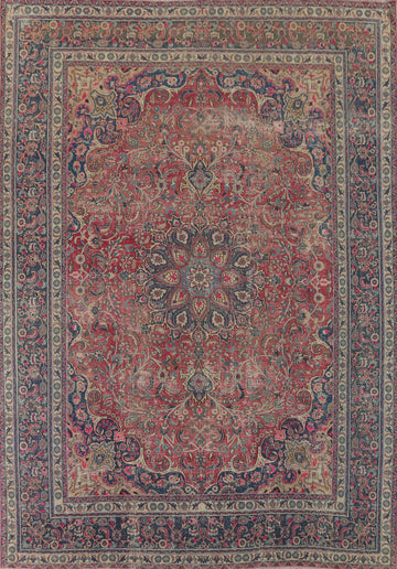 Distressed Wool Mashad Persian Area Rug 9x12