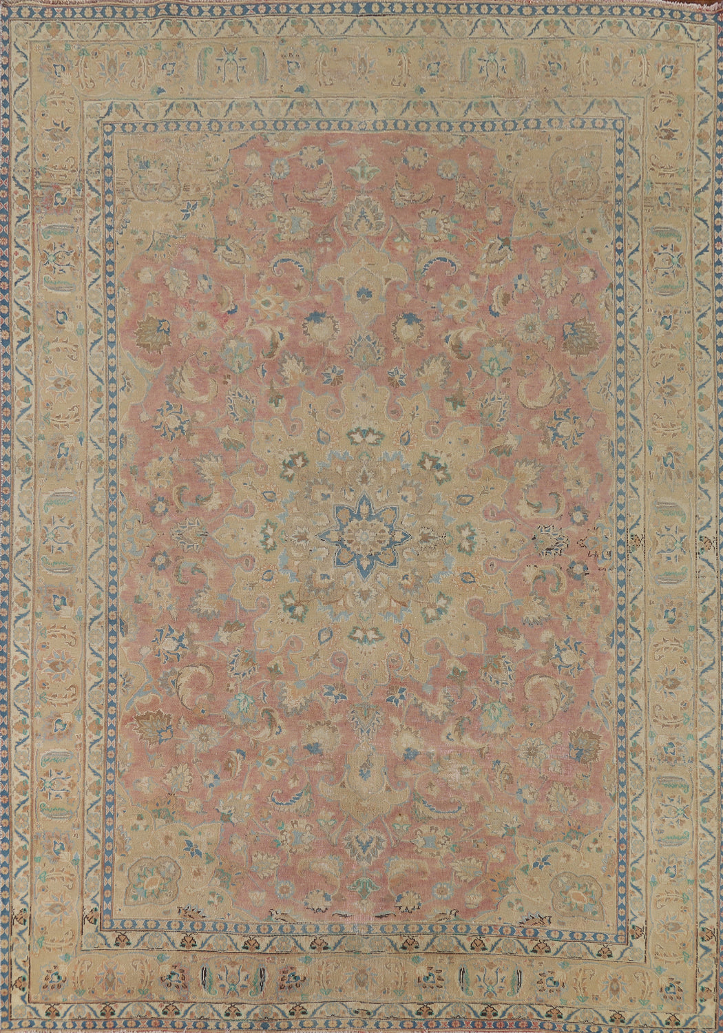 Vintage Pink Floral Mashad Persian Area Rug 8x11