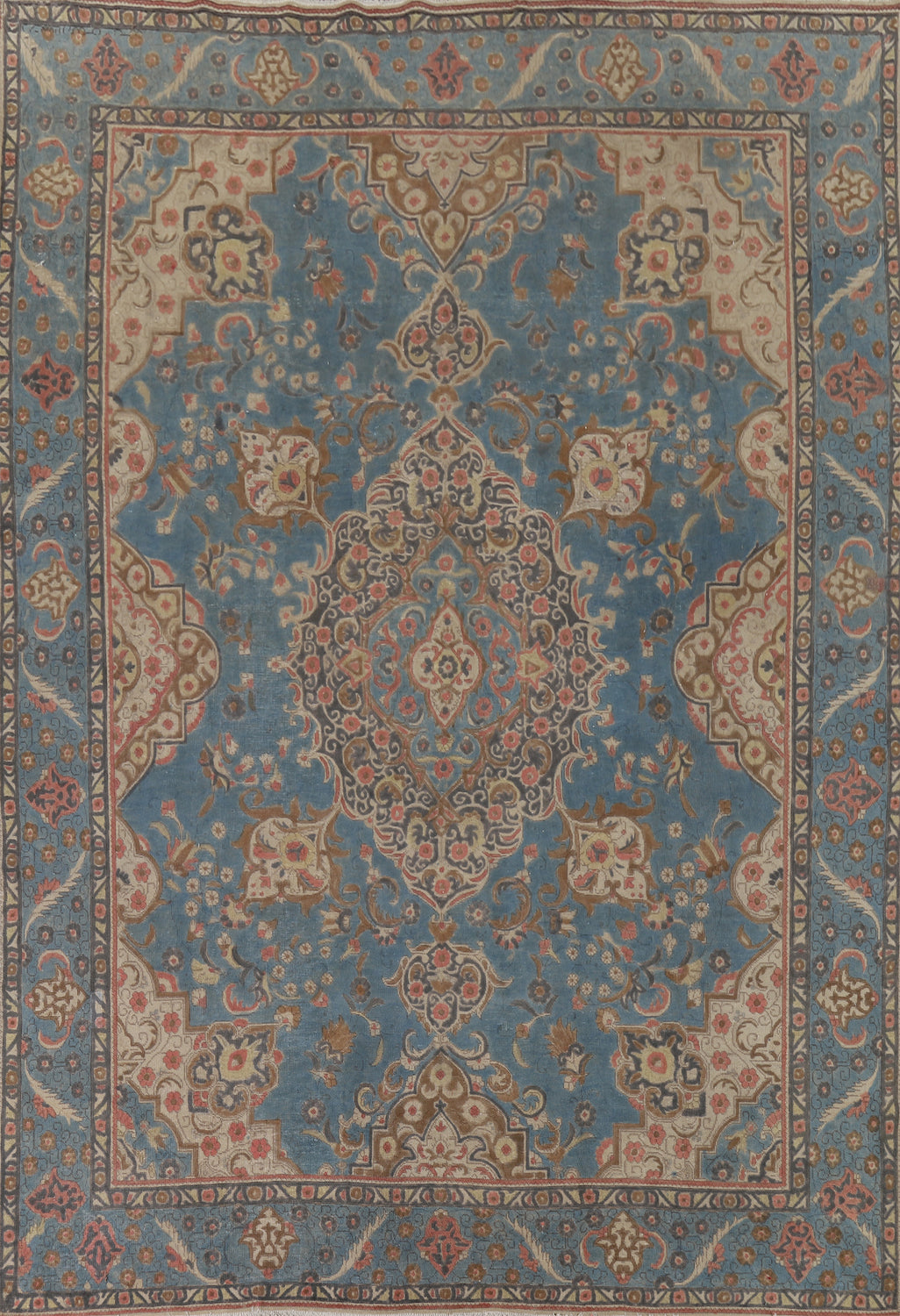 Distressed Blue Tabriz Persian Area Rug 9x13