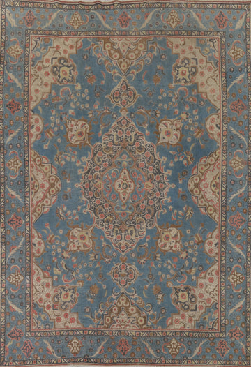 Distressed Blue Tabriz Persian Area Rug 9x13