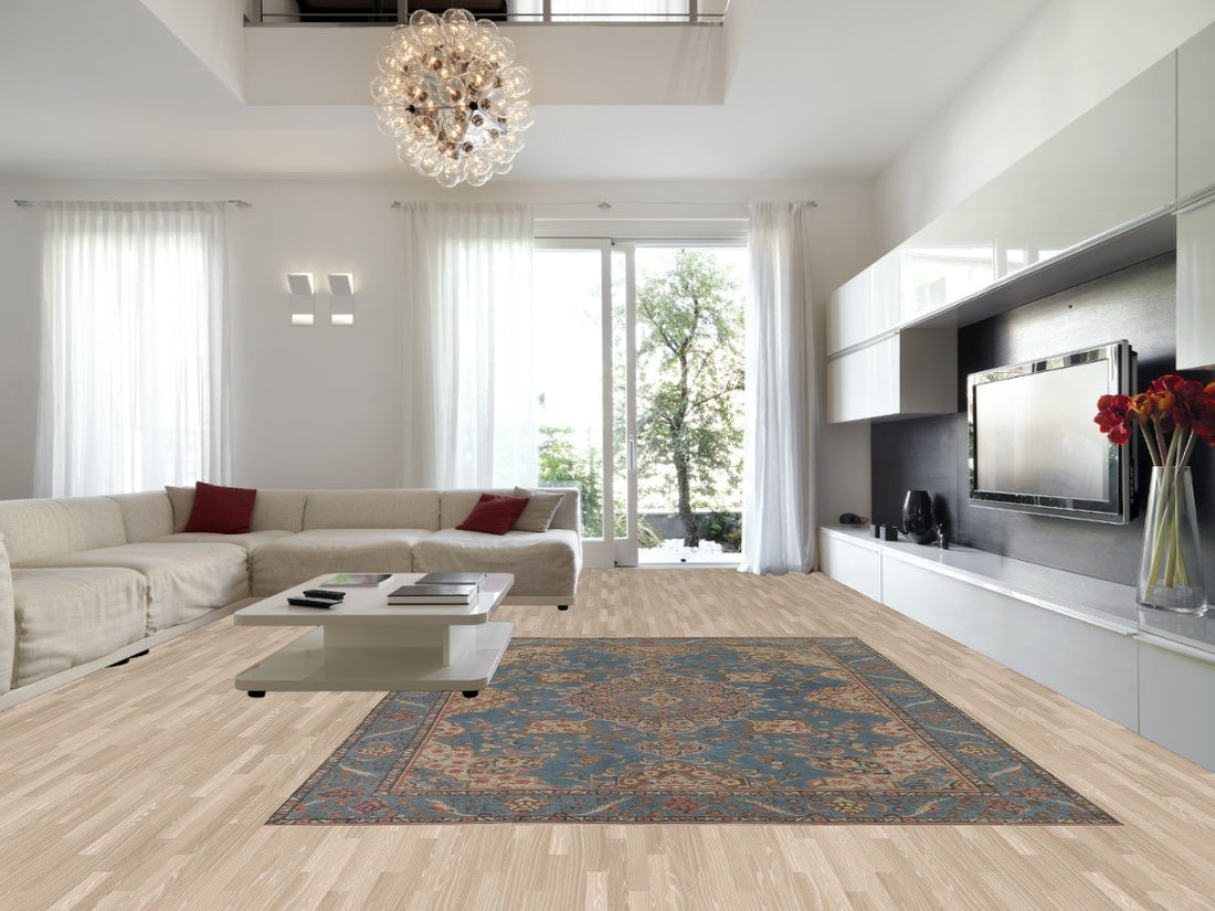 Distressed Blue Tabriz Persian Area Rug 9x13