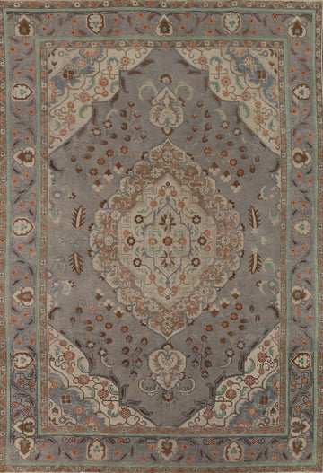 Distressed Gray Tabriz Persian Area Rug 7x9