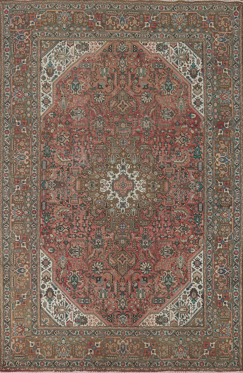 Vintage Pink Geometric Tabriz Persian Area Rug 6x10