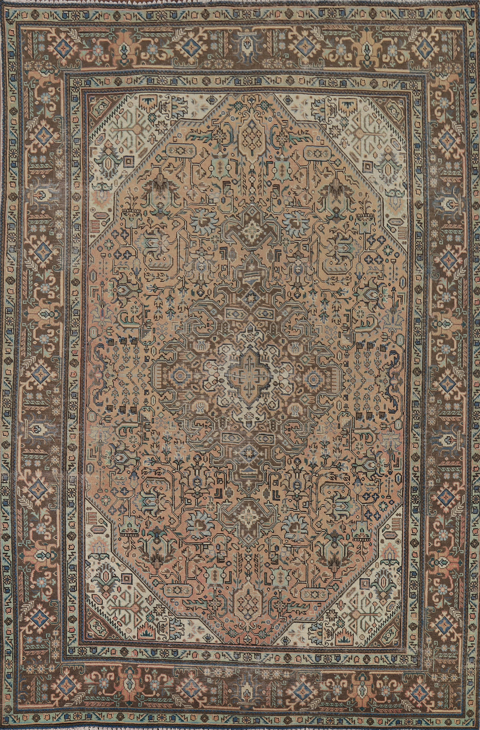 Geometric Wool Tabriz Persian Area Rug 7x10