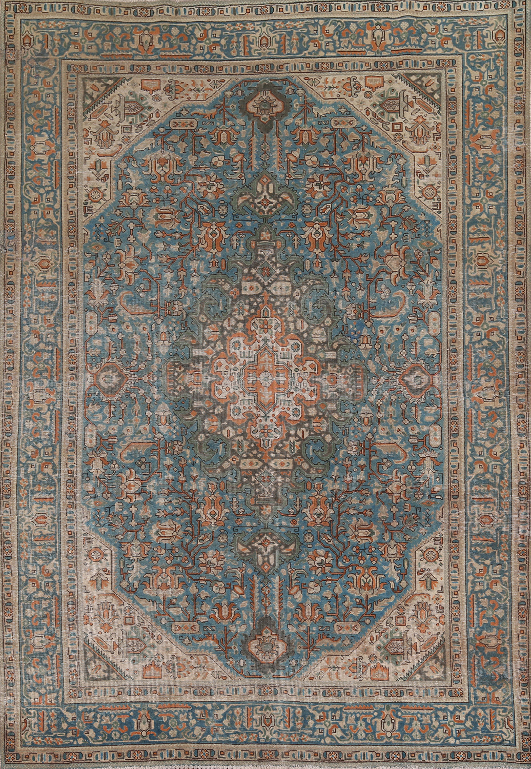 Blue Distressed Tabriz Persian Area Rug 8x11