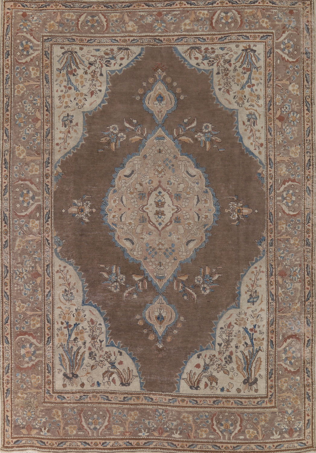Vintage Brown Tabriz Persian Area Rug 9x11