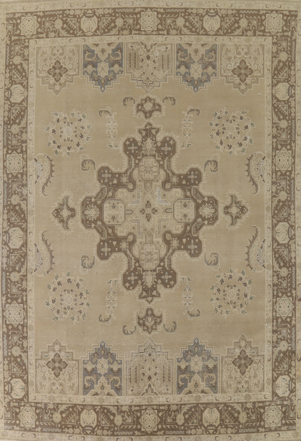 Vintage Geometric Tabriz Persian Area Rug 9x13
