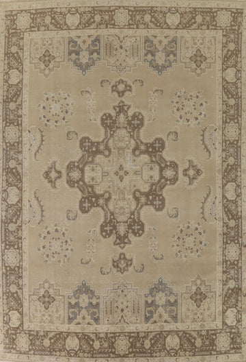 Vintage Geometric Tabriz Persian Area Rug 9x13