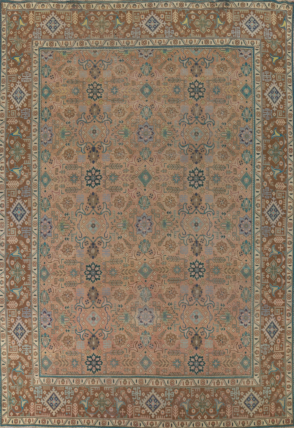 All-Over Vintage Wool Tabriz Persian Area Rug 10x13