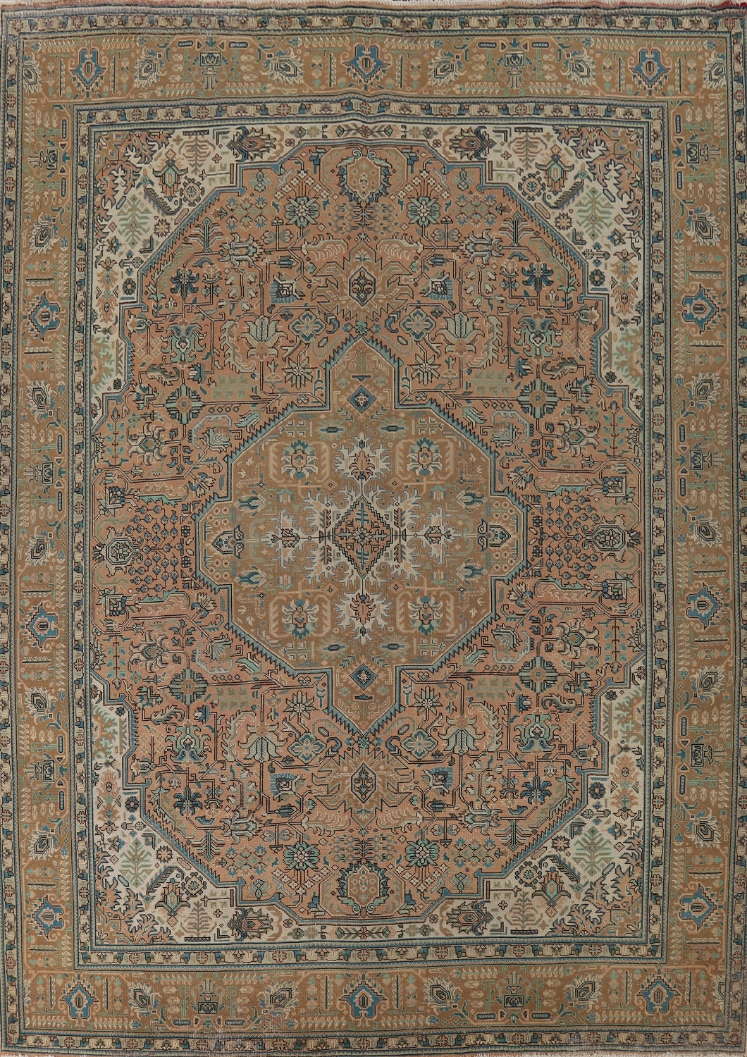Vintage Geometric Tabriz Persian Area Rug 10x13