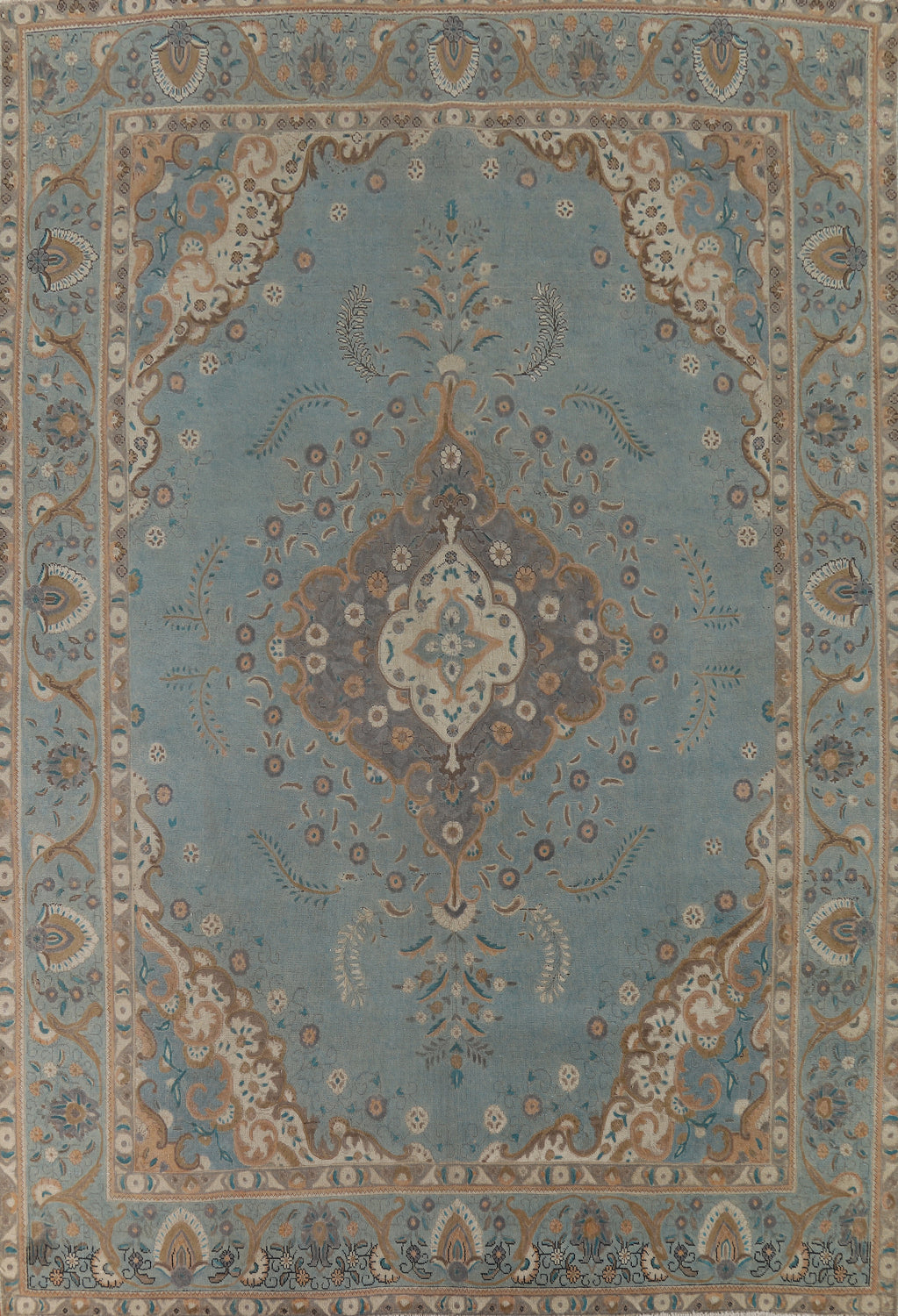 Vintage Blue Tabriz Persian Area Rug 10x13