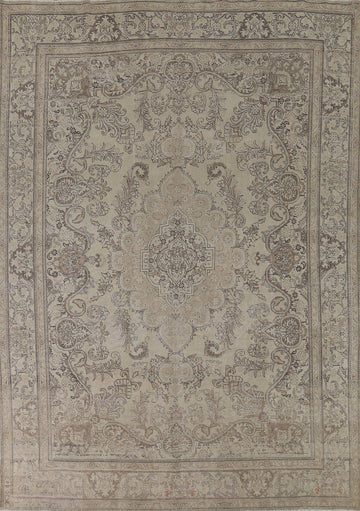 Muted Distressed Wool Tabriz Persian Area Rug 10x12