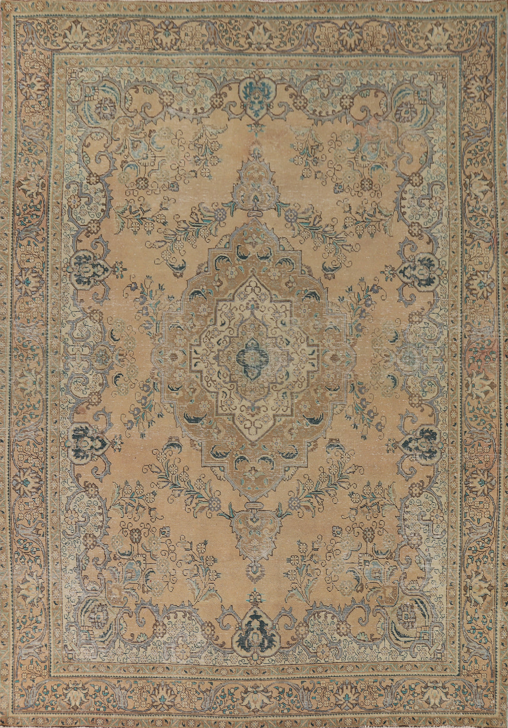 Distressed Wool Tabriz Persian Area Rug 10x13