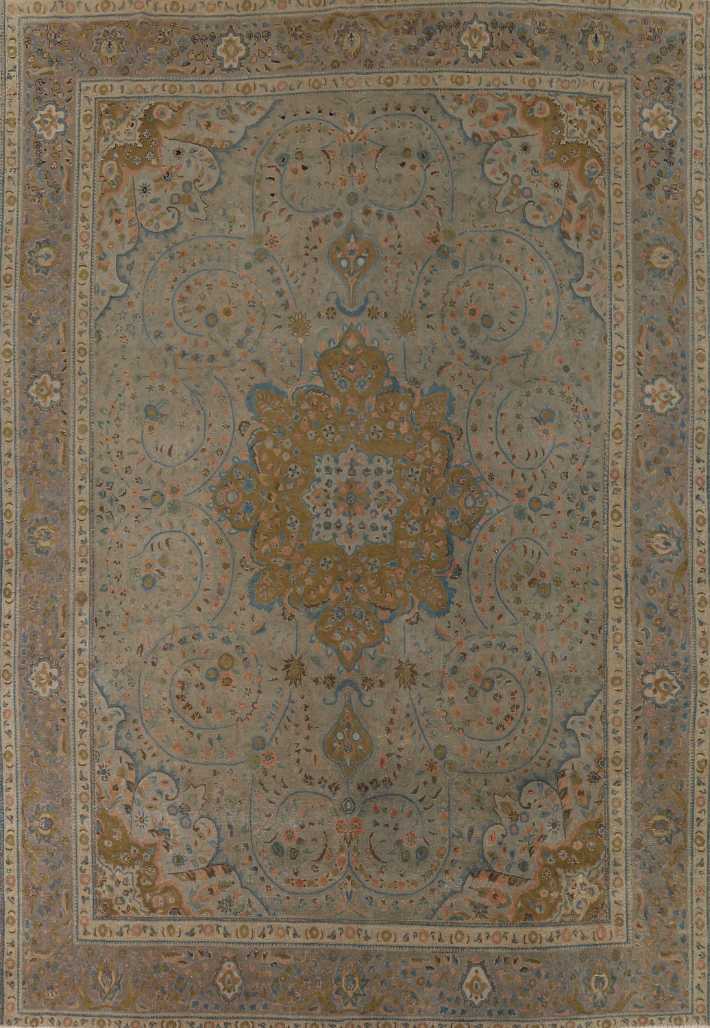 Distressed Floral Tabriz Persian Area Rug 10x13