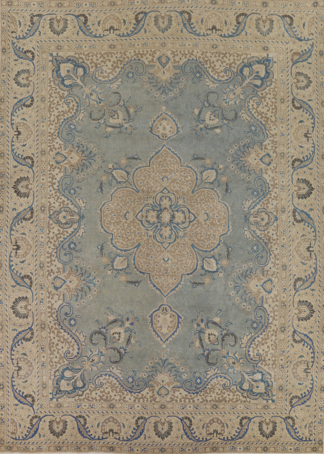 Distressed Blue Tabriz Persian Area Rug 10x12