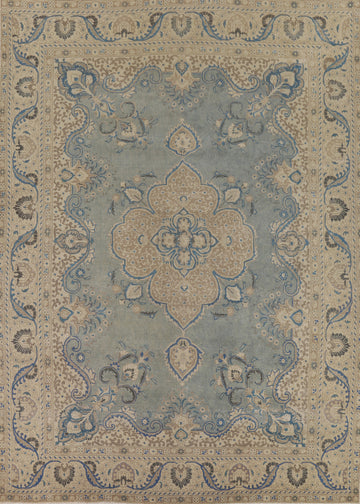 Distressed Blue Tabriz Persian Area Rug 10x12